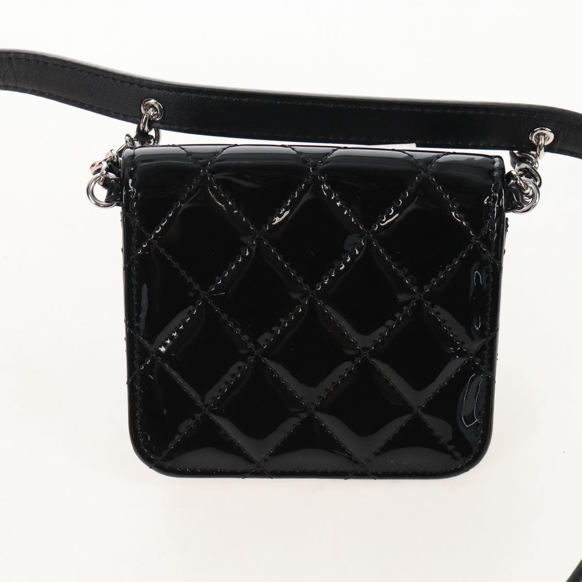CHANEL Belt Bag Patent Leather Black Silver CC Auth 210255SM