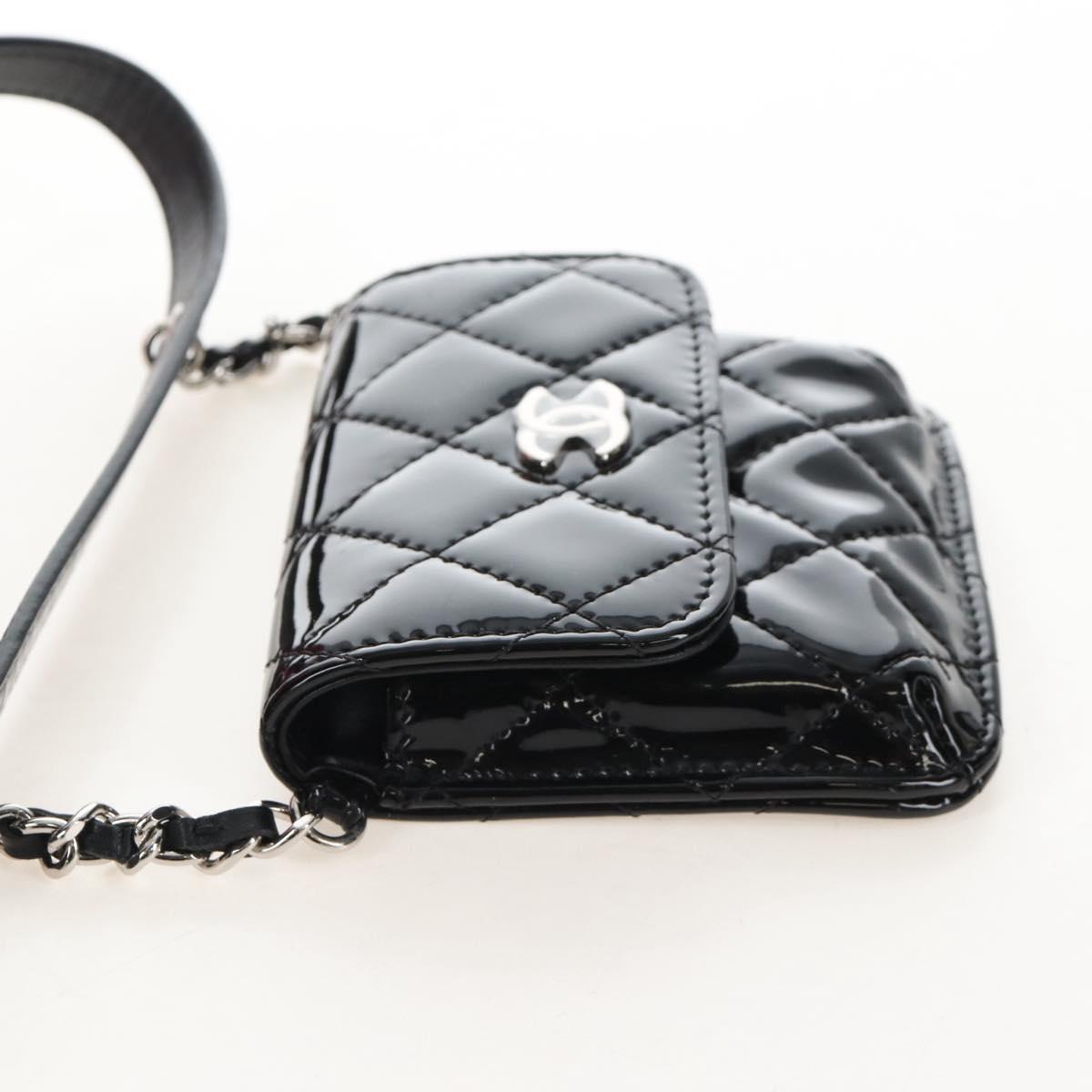 CHANEL Belt Bag Patent Leather Black Silver CC Auth 210255SM