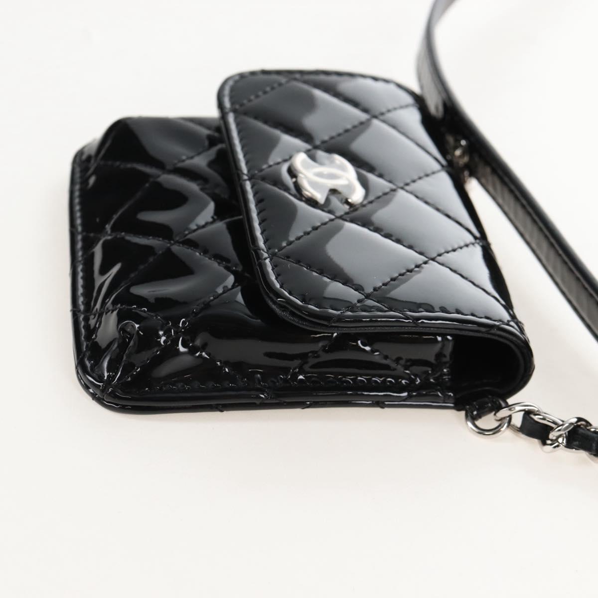 CHANEL Belt Bag Patent Leather Black Silver CC Auth 210255SM