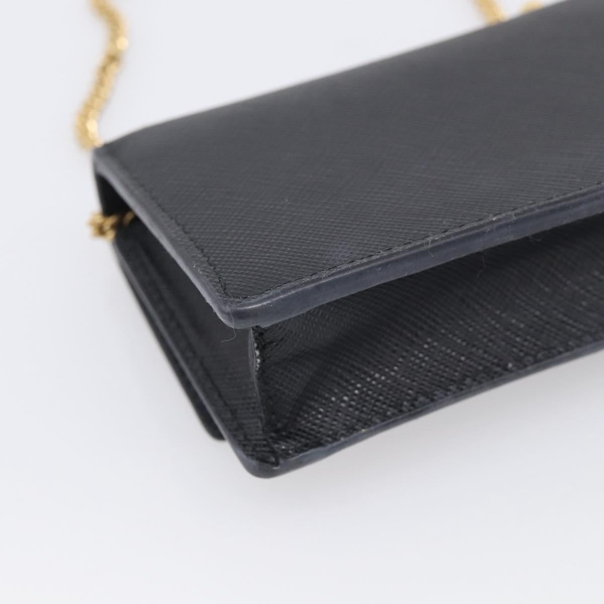 PRADA Chain Shoulder Bag Safiano Leather Black Gold Auth 210257V