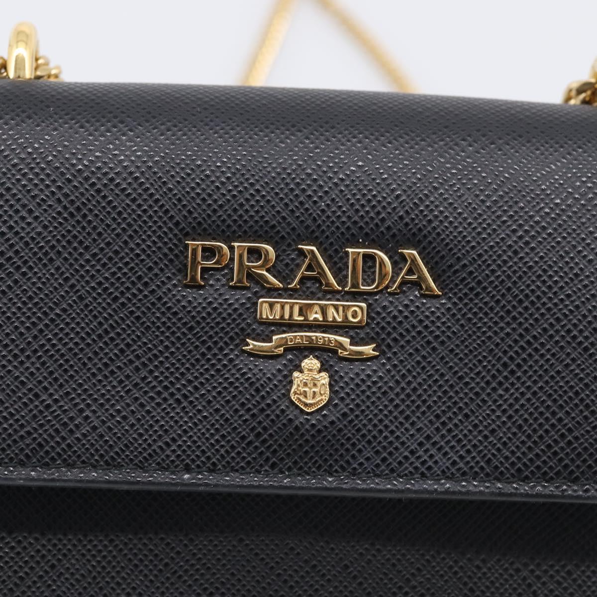 PRADA Chain Shoulder Bag Safiano Leather Black Gold Auth 210257V