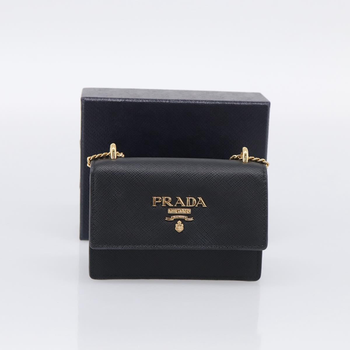 PRADA Chain Shoulder Bag Safiano Leather Black Gold Auth 210257V