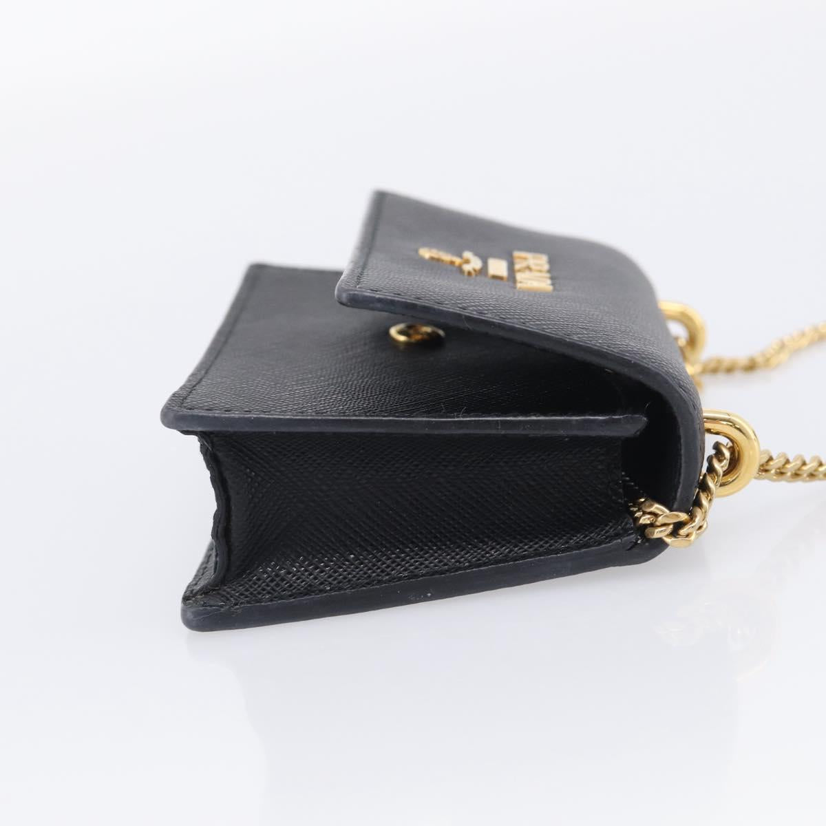 PRADA Chain Shoulder Bag Safiano Leather Black Gold Auth 210257V
