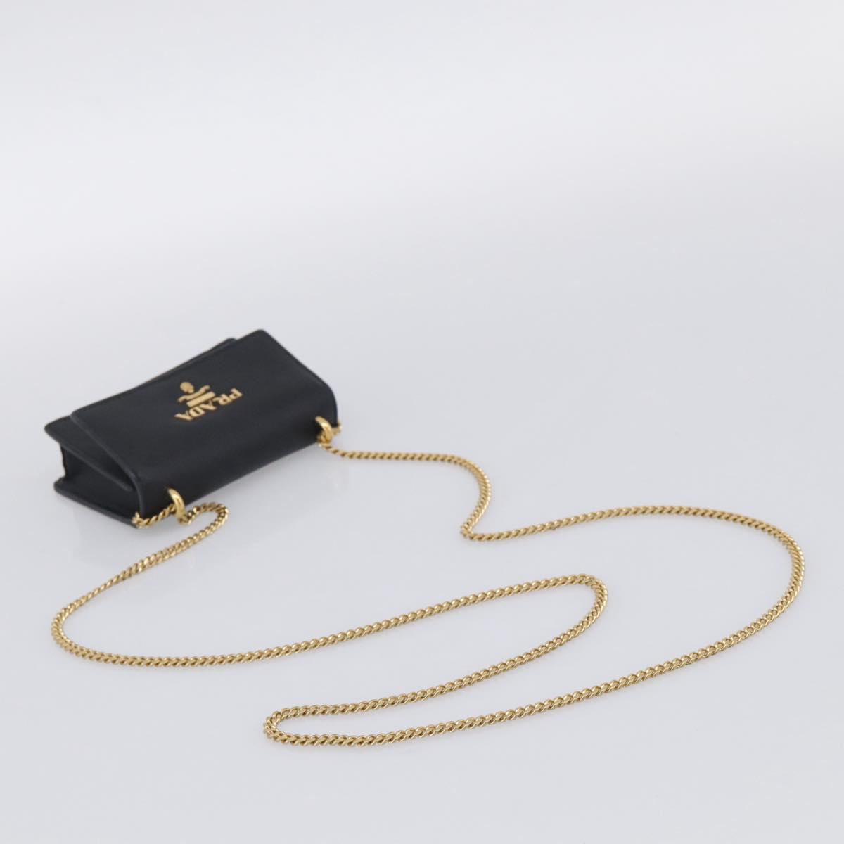 PRADA Chain Shoulder Bag Safiano Leather Black Gold Auth 210257V