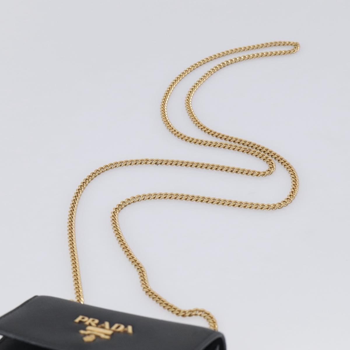 PRADA Chain Shoulder Bag Safiano Leather Black Gold Auth 210257V