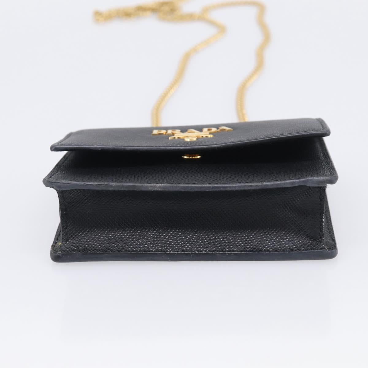 PRADA Chain Shoulder Bag Safiano Leather Black Gold Auth 210257V