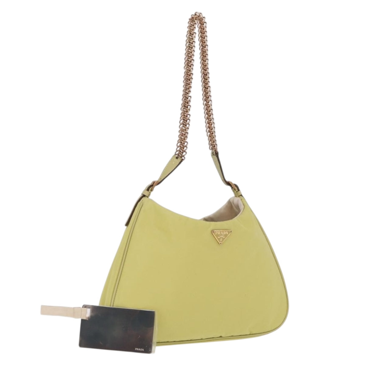 PRADA Chain Shoulder Bag Nylon Yellow Gold Auth 210258V