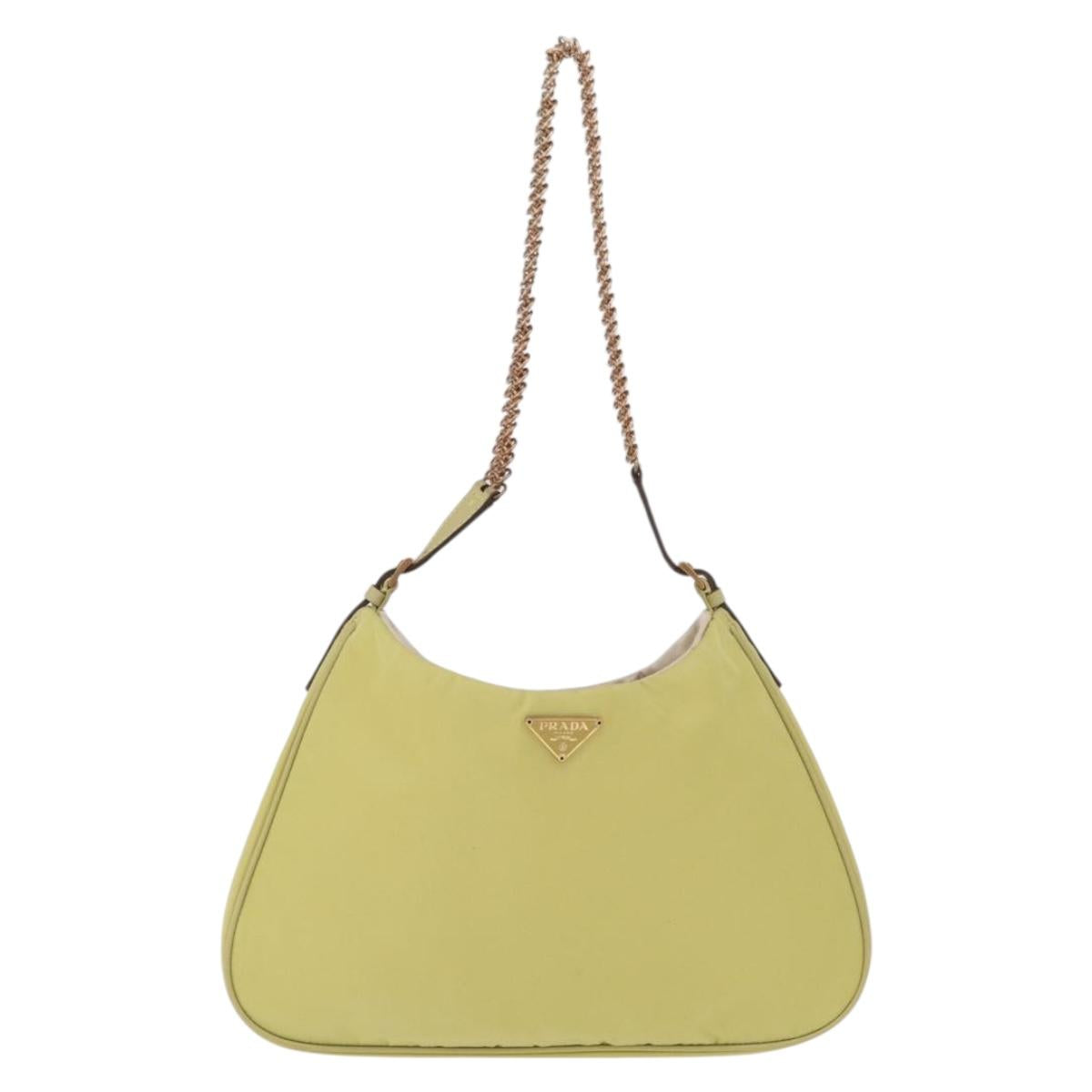 PRADA Chain Shoulder Bag Nylon Yellow Gold Auth 210258V