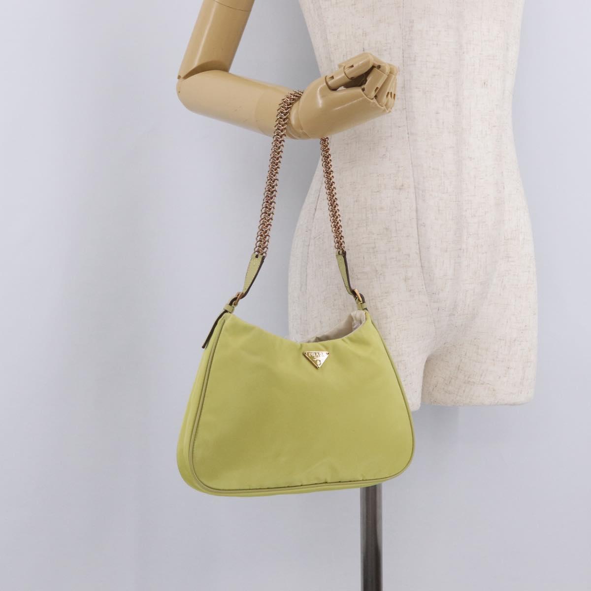 PRADA Chain Shoulder Bag Nylon Yellow Gold Auth 210258V