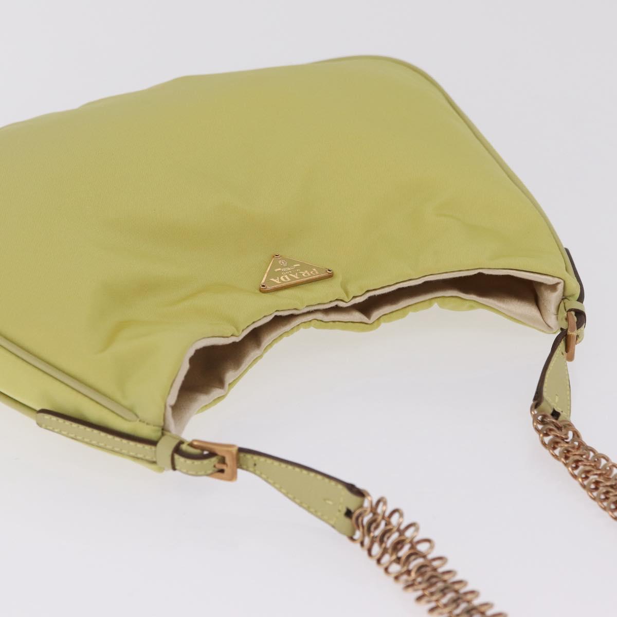PRADA Chain Shoulder Bag Nylon Yellow Gold Auth 210258V