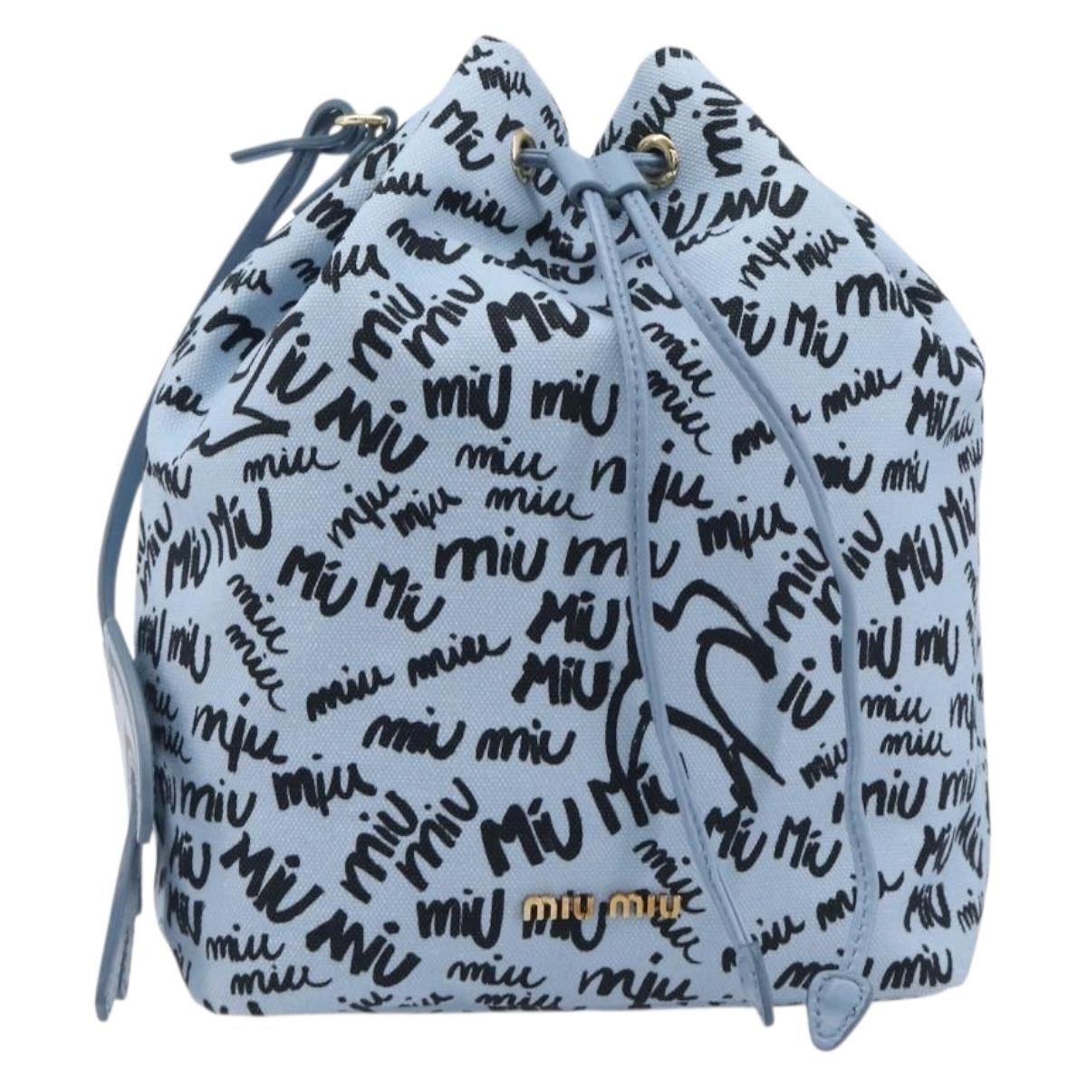 Miu Miu Purse Hand Bag Canvas Blue Gold Auth 210259M