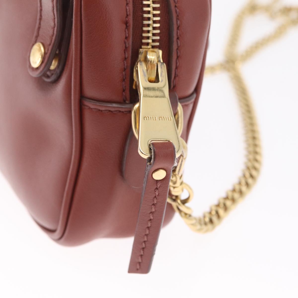 Miu Miu Chain Shoulder Bag Leather Brown Gold Auth 210262A