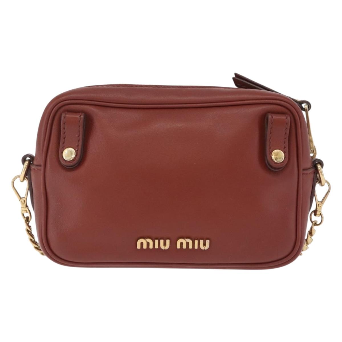 Miu Miu Chain Shoulder Bag Leather Brown Gold Auth 210262A