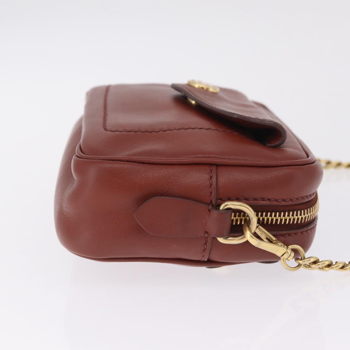 Miu Miu Chain Shoulder Bag Leather Brown Gold Auth 210262A