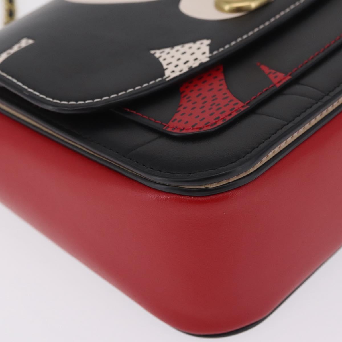 Coach Mickey Chain Shoulder Bag Leather Red Gold Auth 210264V