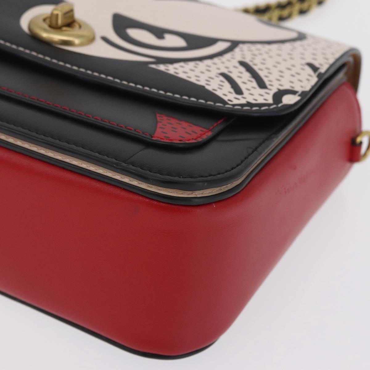 Coach Mickey Chain Shoulder Bag Leather Red Gold Auth 210264V