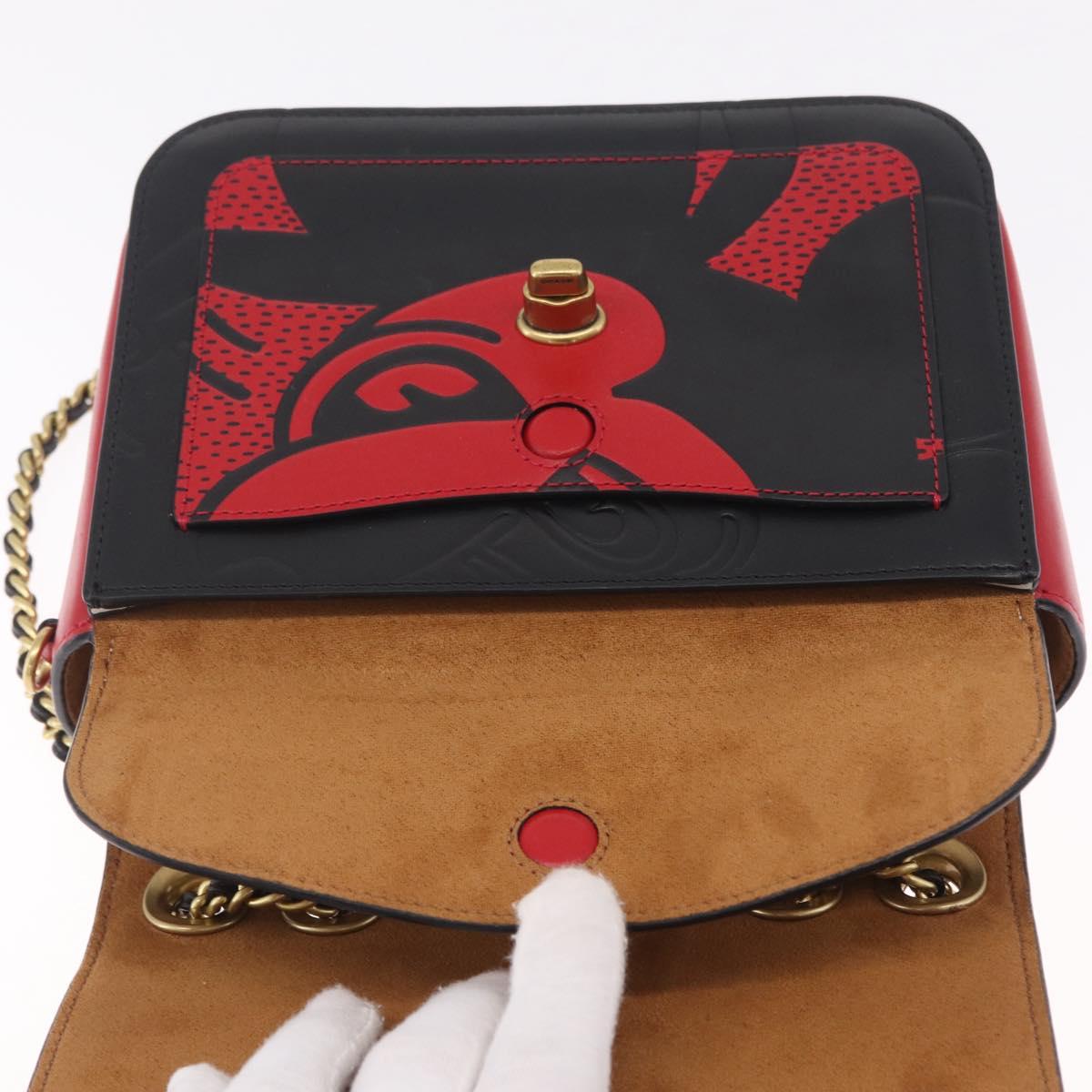 Coach Mickey Chain Shoulder Bag Leather Red Gold Auth 210264V