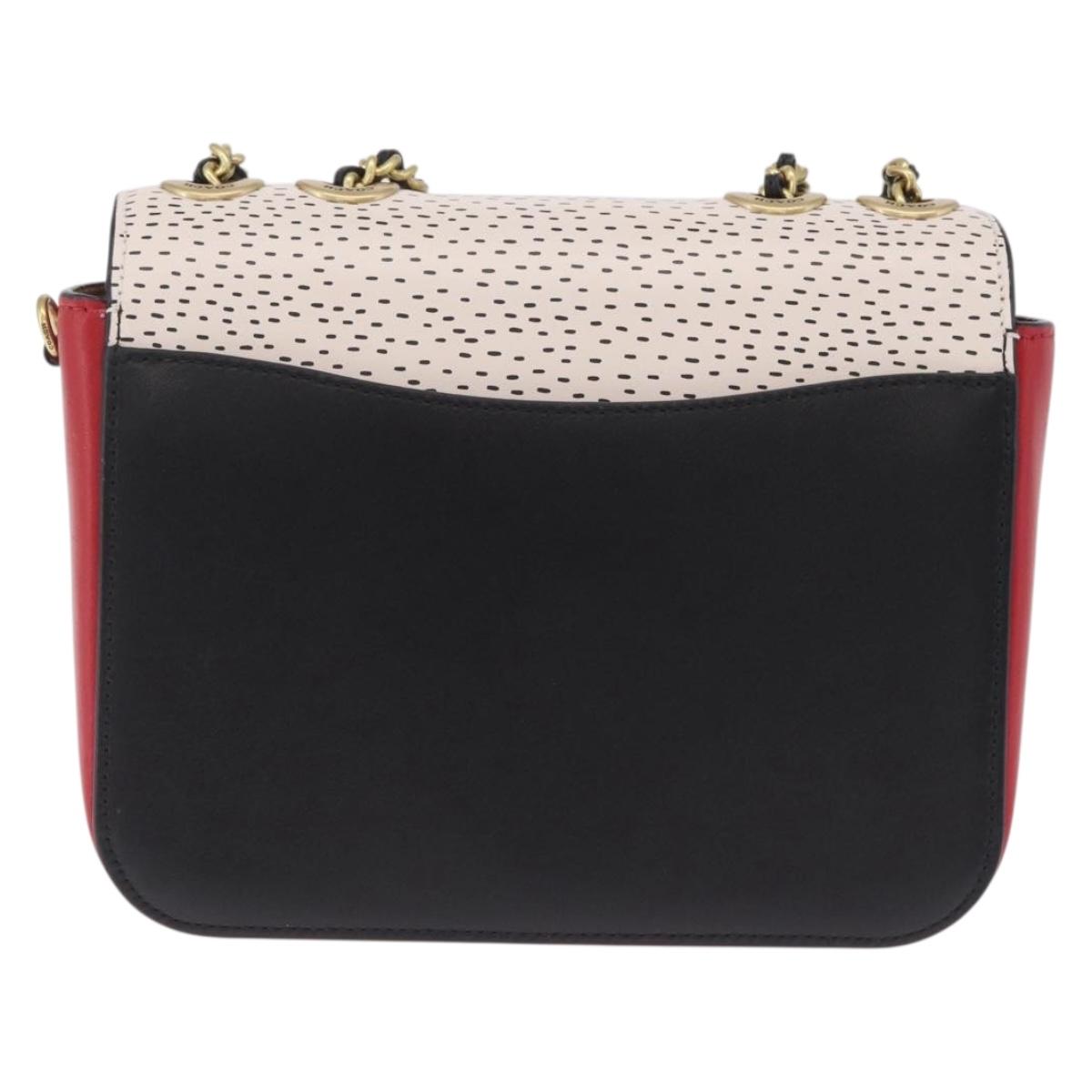Coach Mickey Chain Shoulder Bag Leather Red Gold Auth 210264V