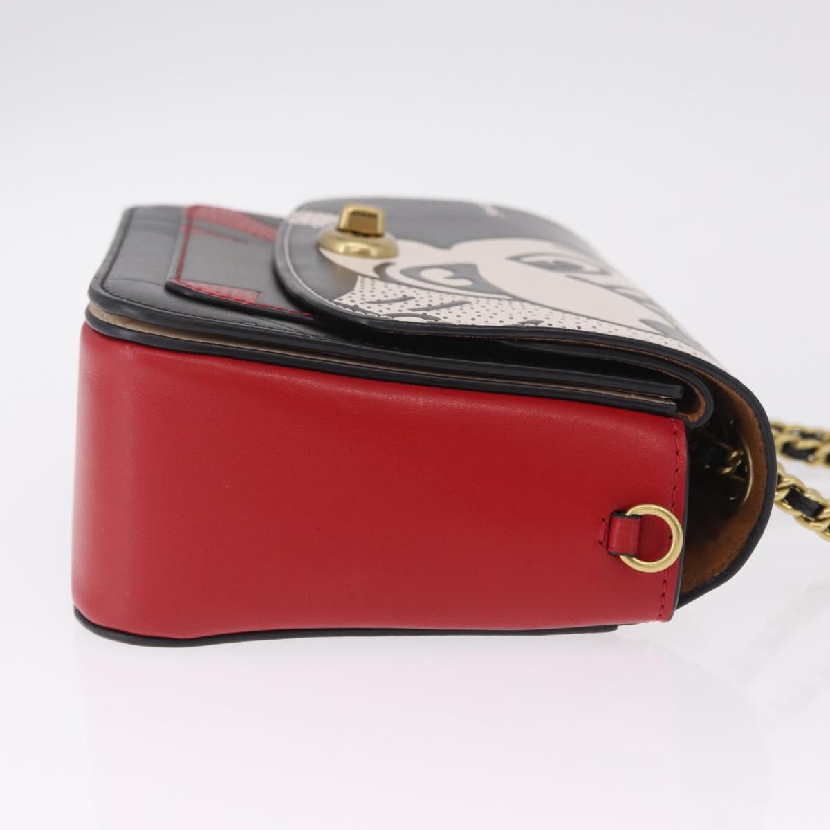 Coach Mickey Chain Shoulder Bag Leather Red Gold Auth 210264V