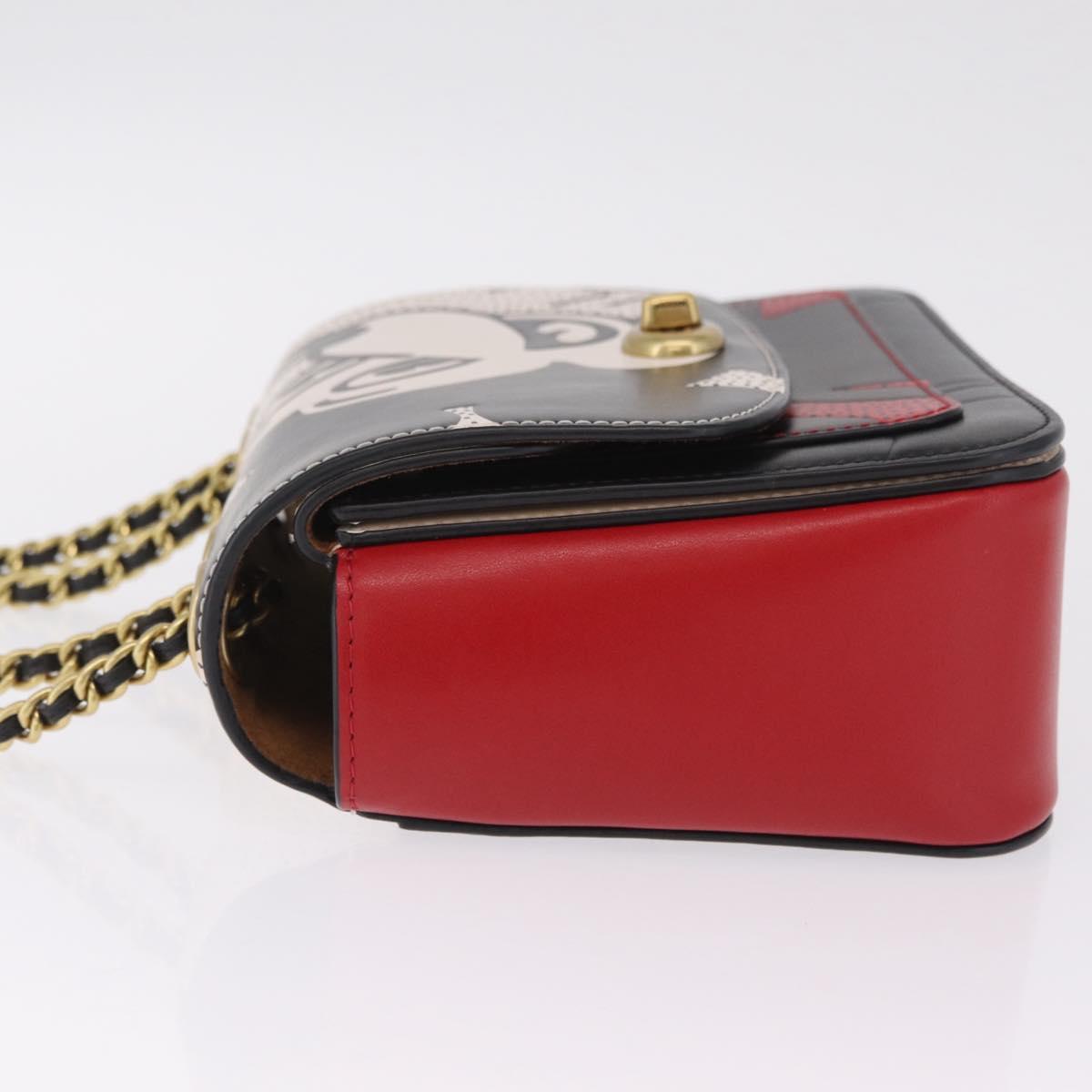 Coach Mickey Chain Shoulder Bag Leather Red Gold Auth 210264V