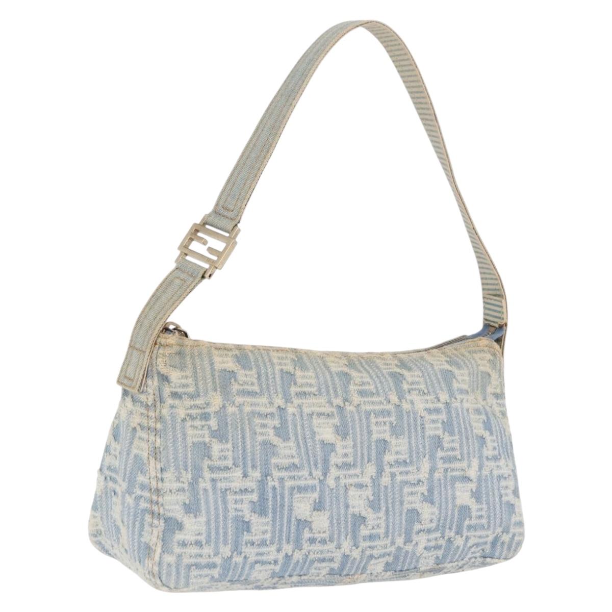 FENDI Zucca Canvas Shoulder Bag Canvas Light Blue Gold Auth 210274