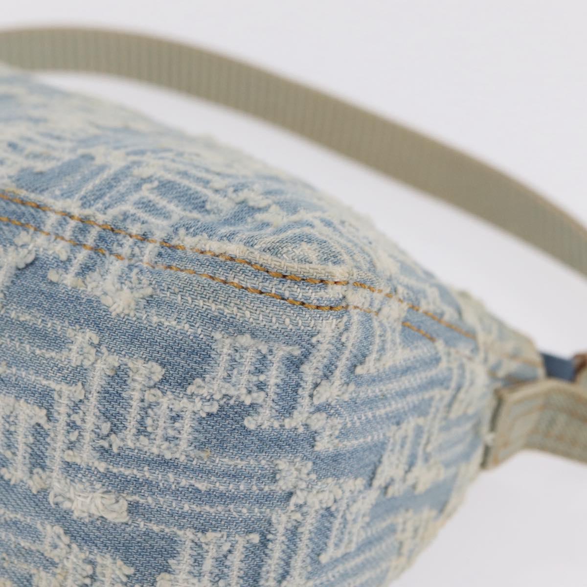 FENDI Zucca Canvas Shoulder Bag Canvas Light Blue Gold Auth 210274