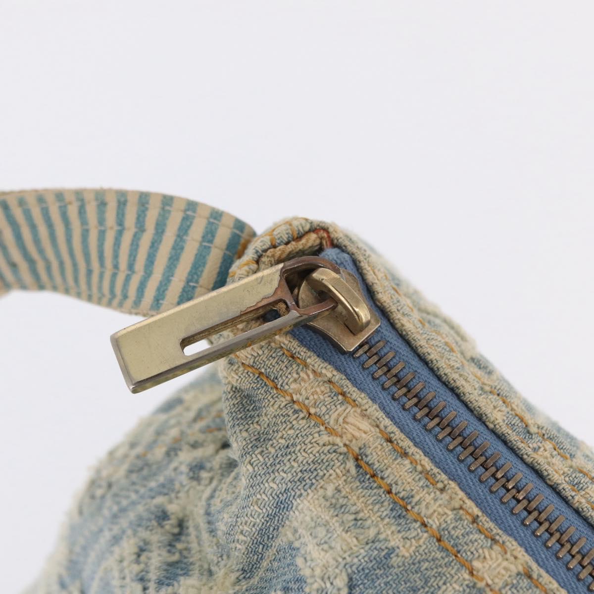 FENDI Zucca Canvas Shoulder Bag Canvas Light Blue Gold Auth 210274