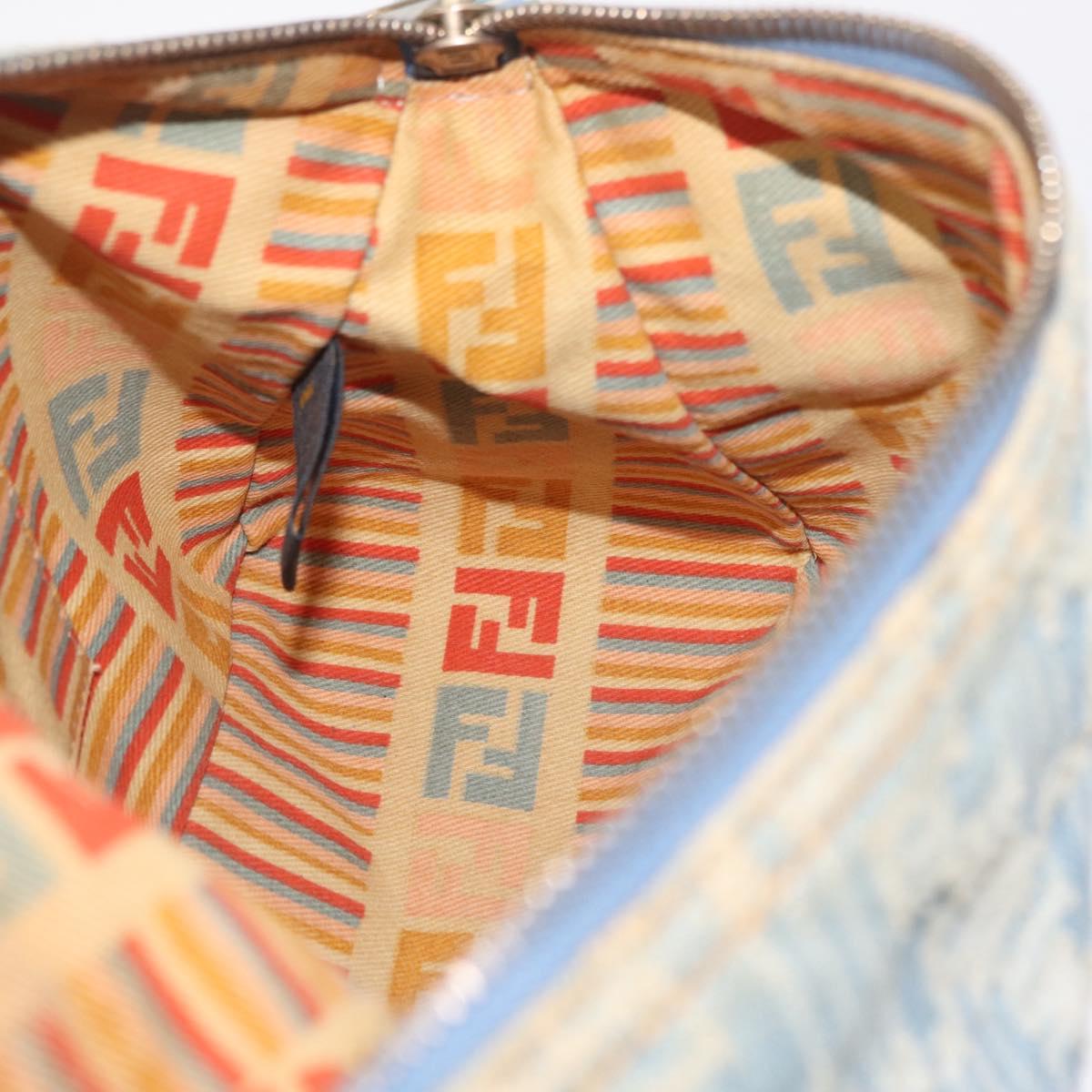 FENDI Zucca Canvas Shoulder Bag Canvas Light Blue Gold Auth 210274