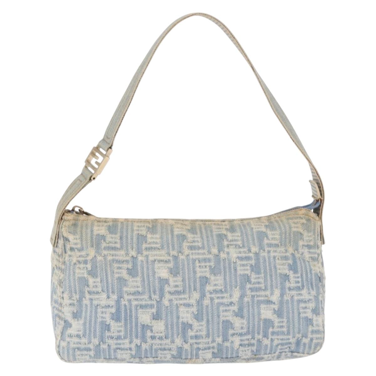 FENDI Zucca Canvas Shoulder Bag Canvas Light Blue Gold Auth 210274