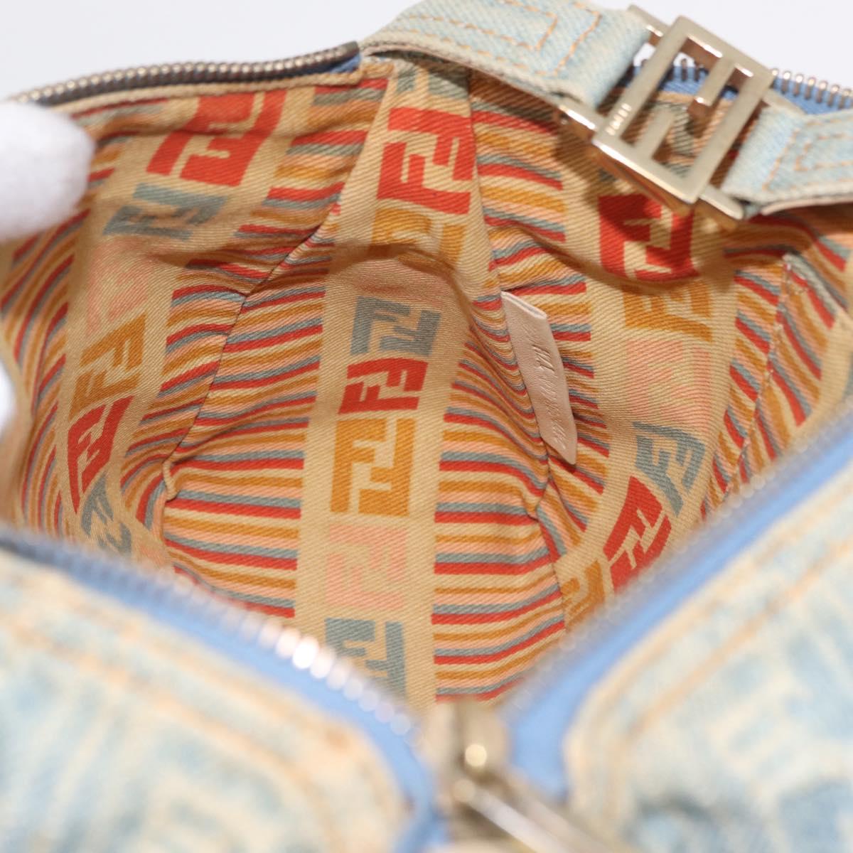 FENDI Zucca Canvas Shoulder Bag Canvas Light Blue Gold Auth 210274