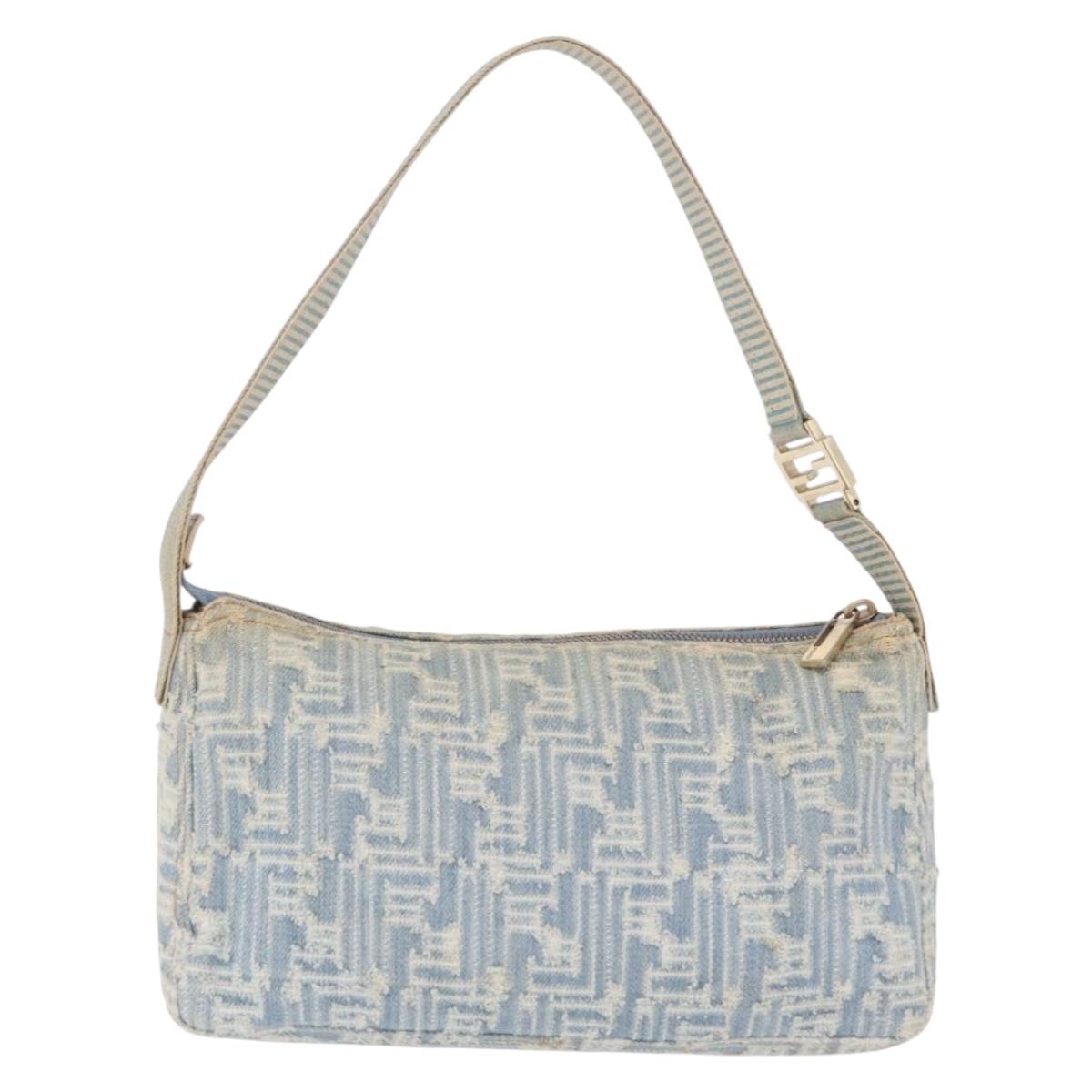 FENDI Zucca Canvas Shoulder Bag Canvas Light Blue Gold Auth 210274