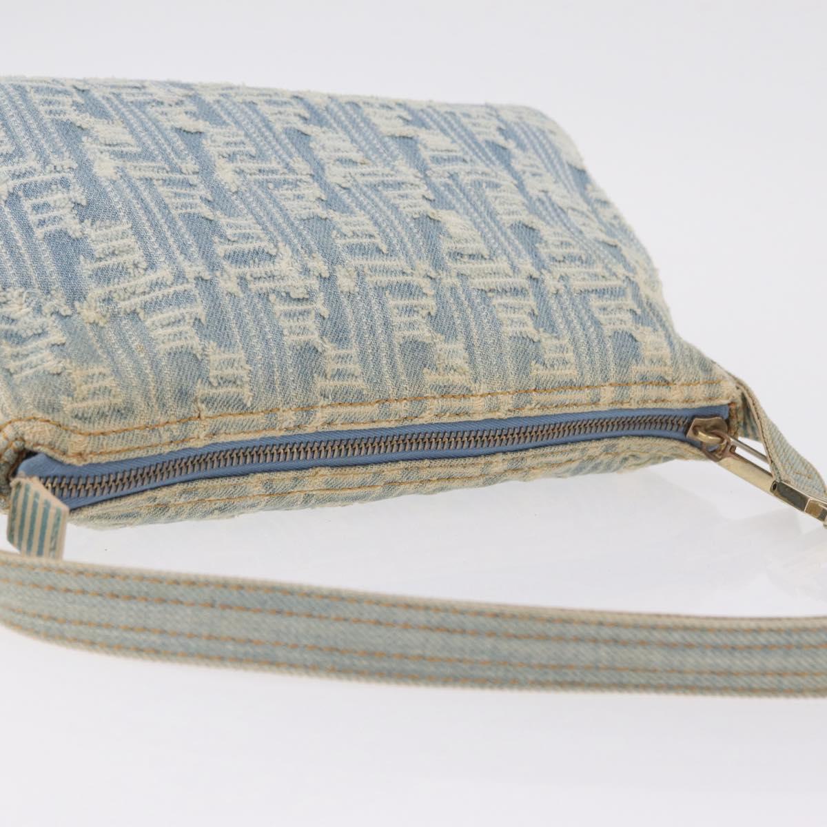 FENDI Zucca Canvas Shoulder Bag Canvas Light Blue Gold Auth 210274