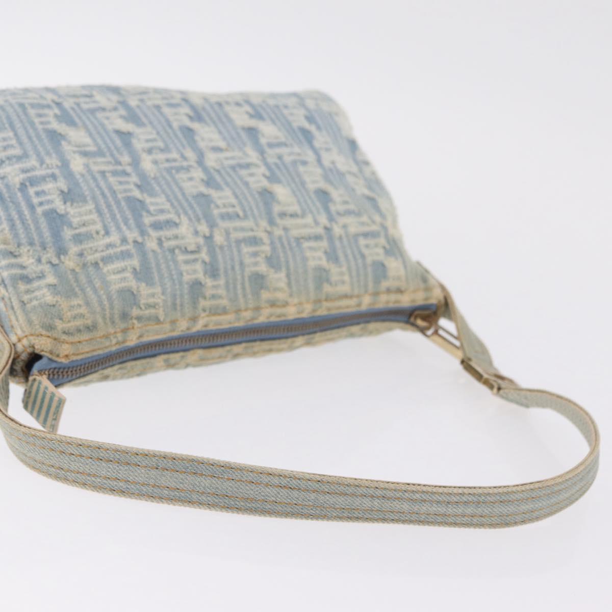 FENDI Zucca Canvas Shoulder Bag Canvas Light Blue Gold Auth 210274