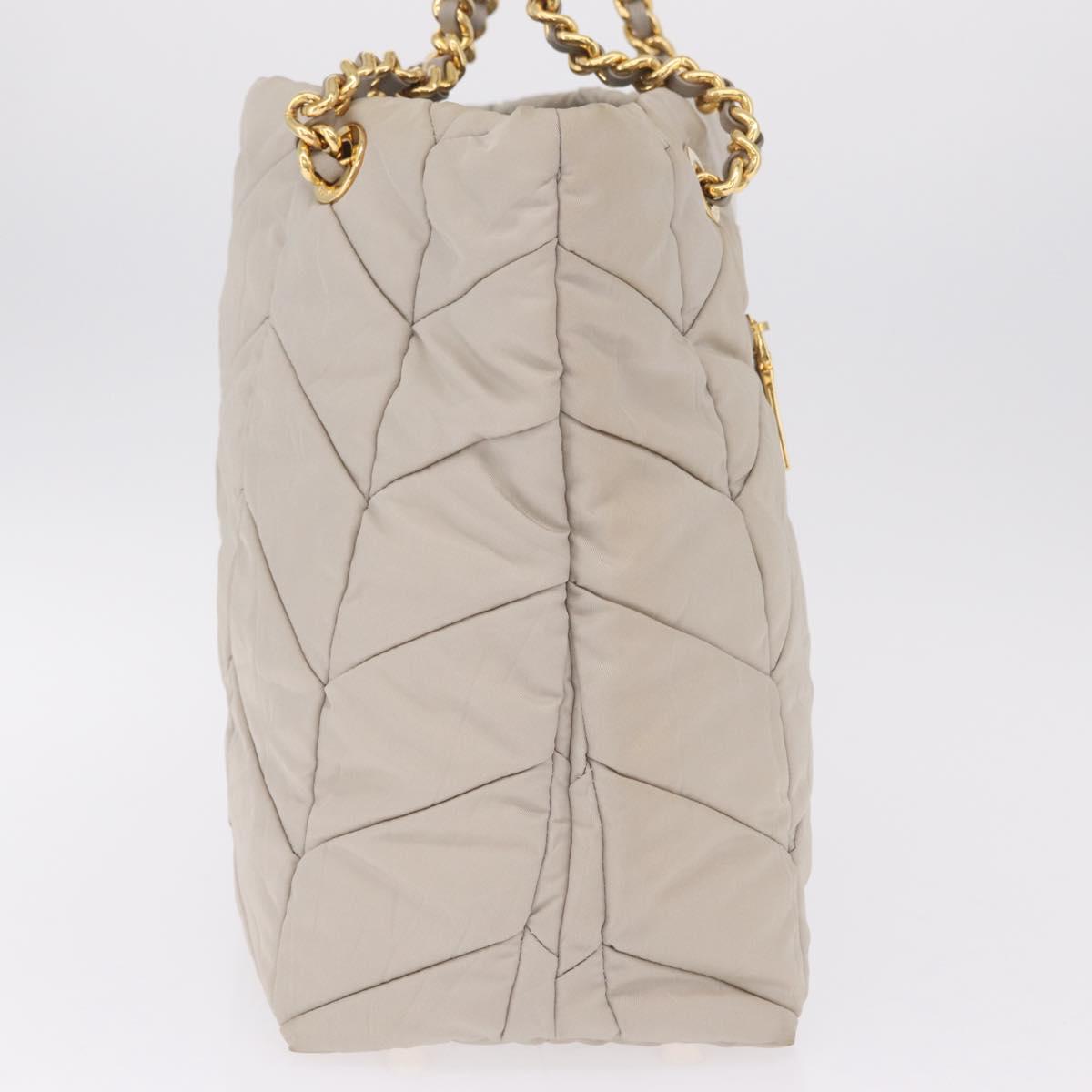 PRADA Chain Tote Bag Nylon Ivory Gold Auth 210277V