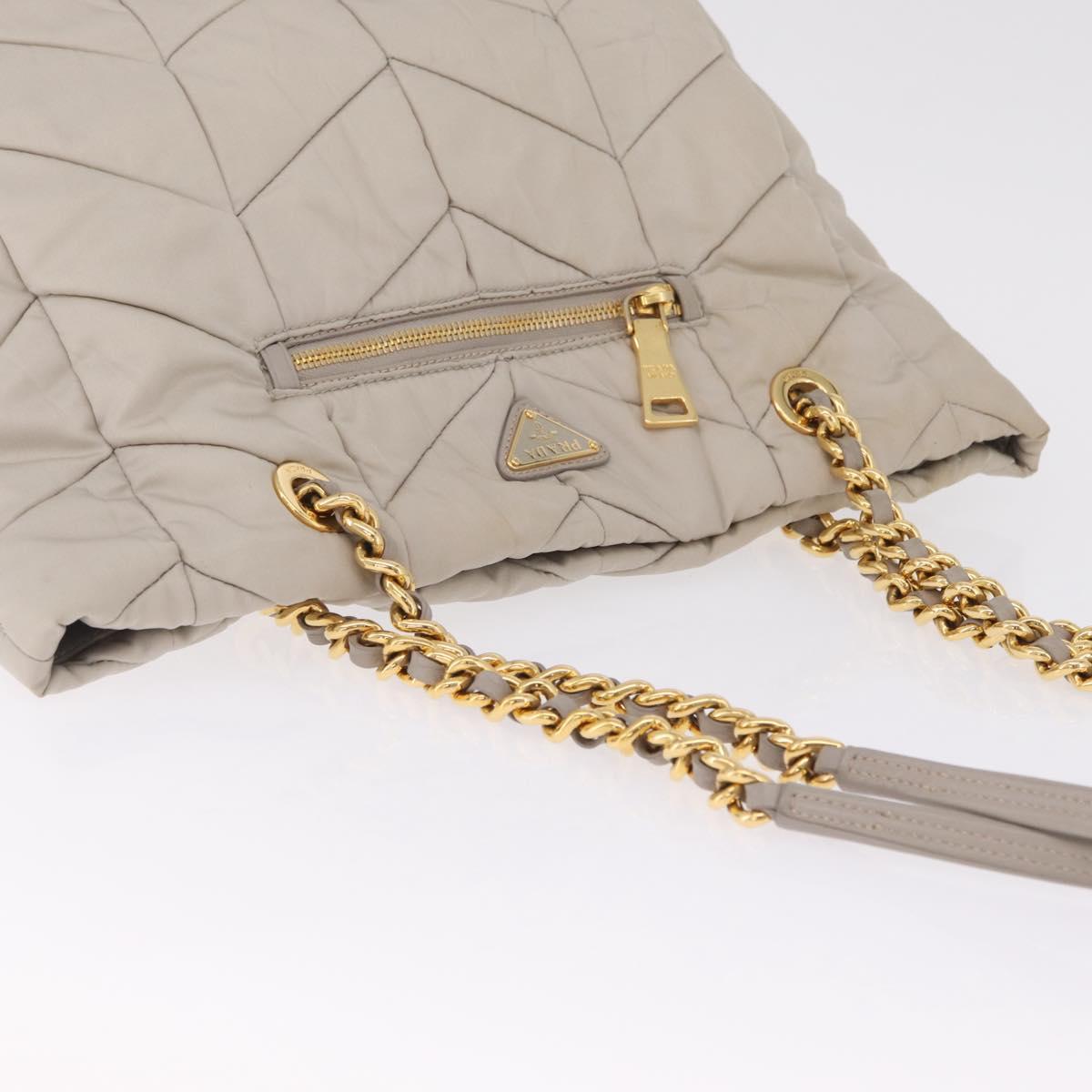 PRADA Chain Tote Bag Nylon Ivory Gold Auth 210277V