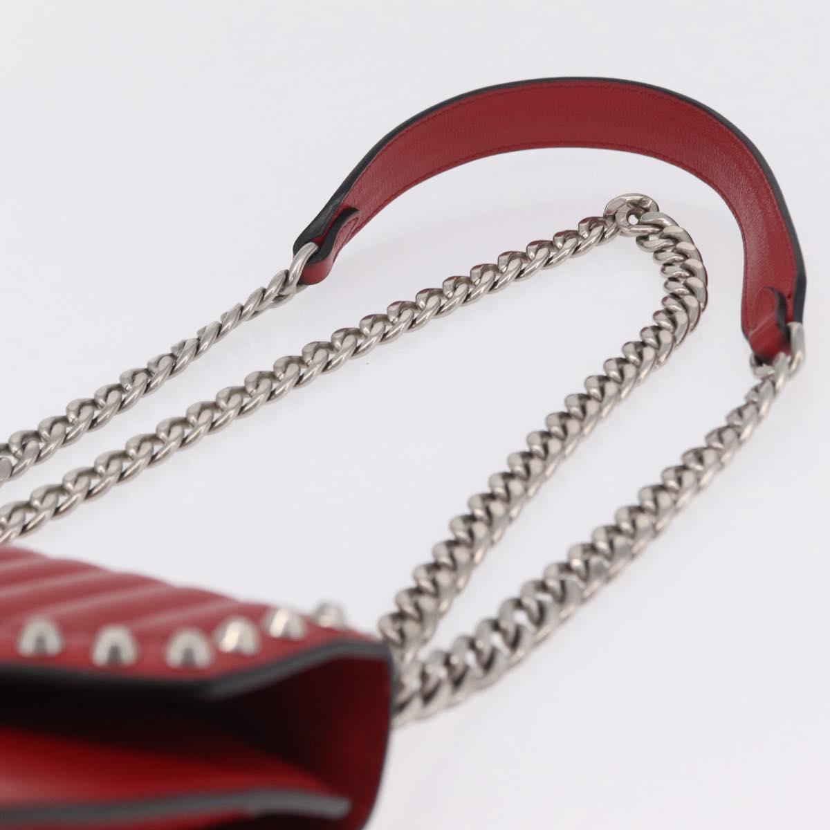 PRADA Chain Shoulder Bag Leather Red Silver Auth 210281V