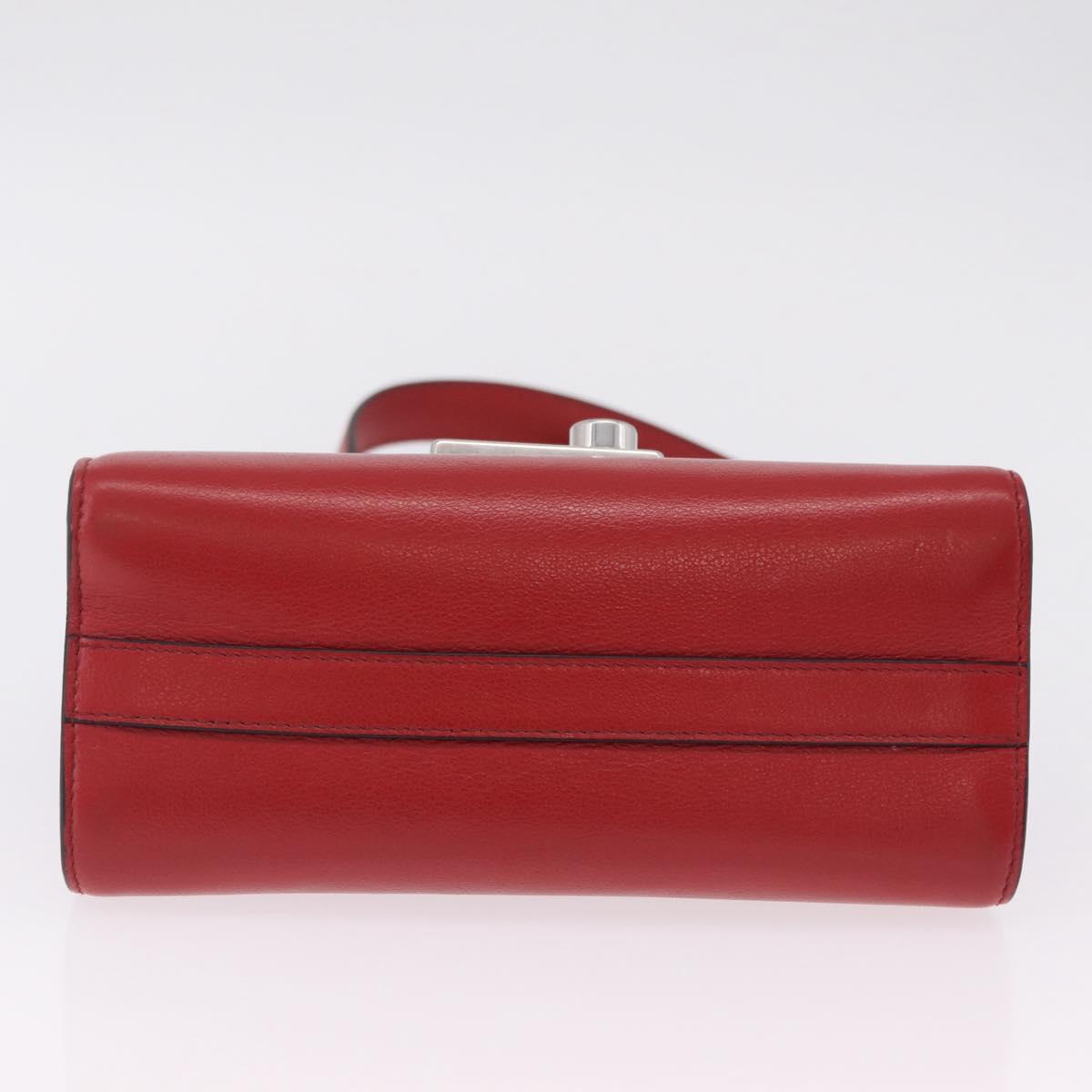 PRADA Chain Shoulder Bag Leather Red Silver Auth 210281V