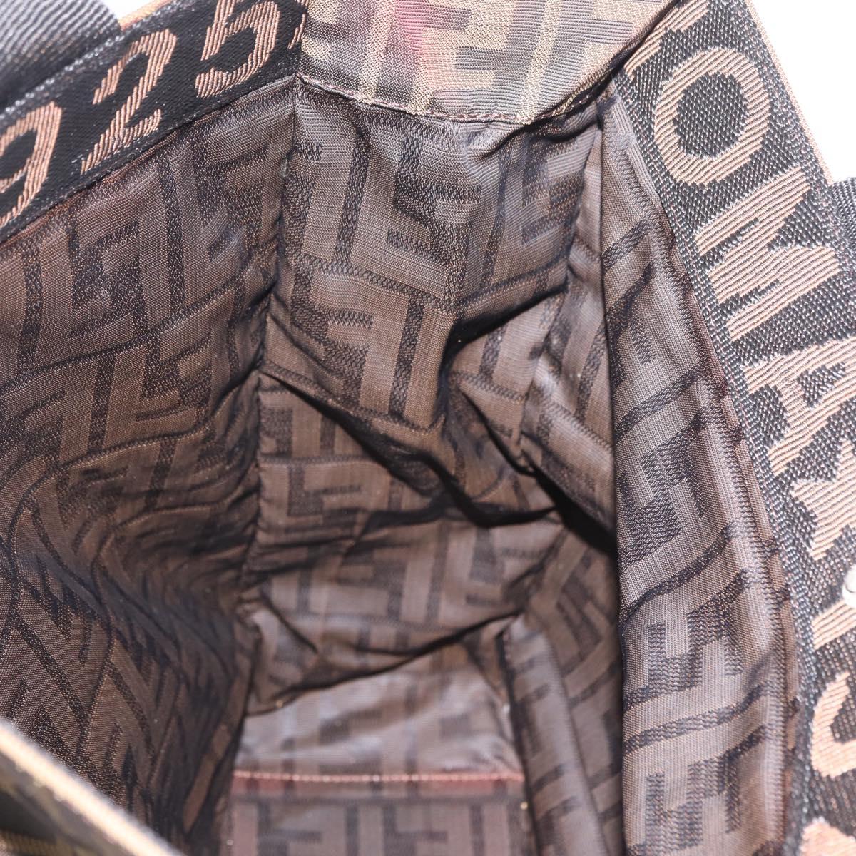 FENDI Zucca Canvas Hand Bag Black Brown Auth 210283