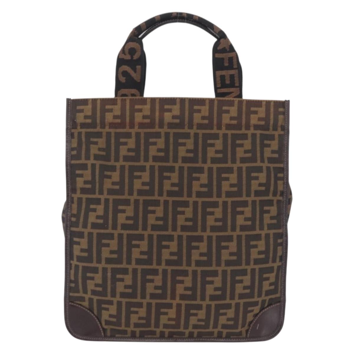FENDI Zucca Canvas Hand Bag Black Brown Auth 210283