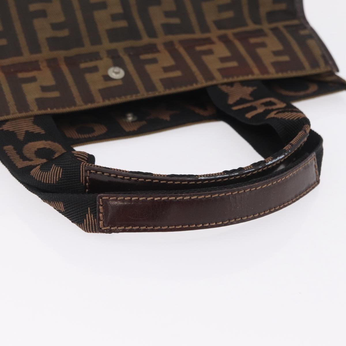 FENDI Zucca Canvas Hand Bag Black Brown Auth 210283