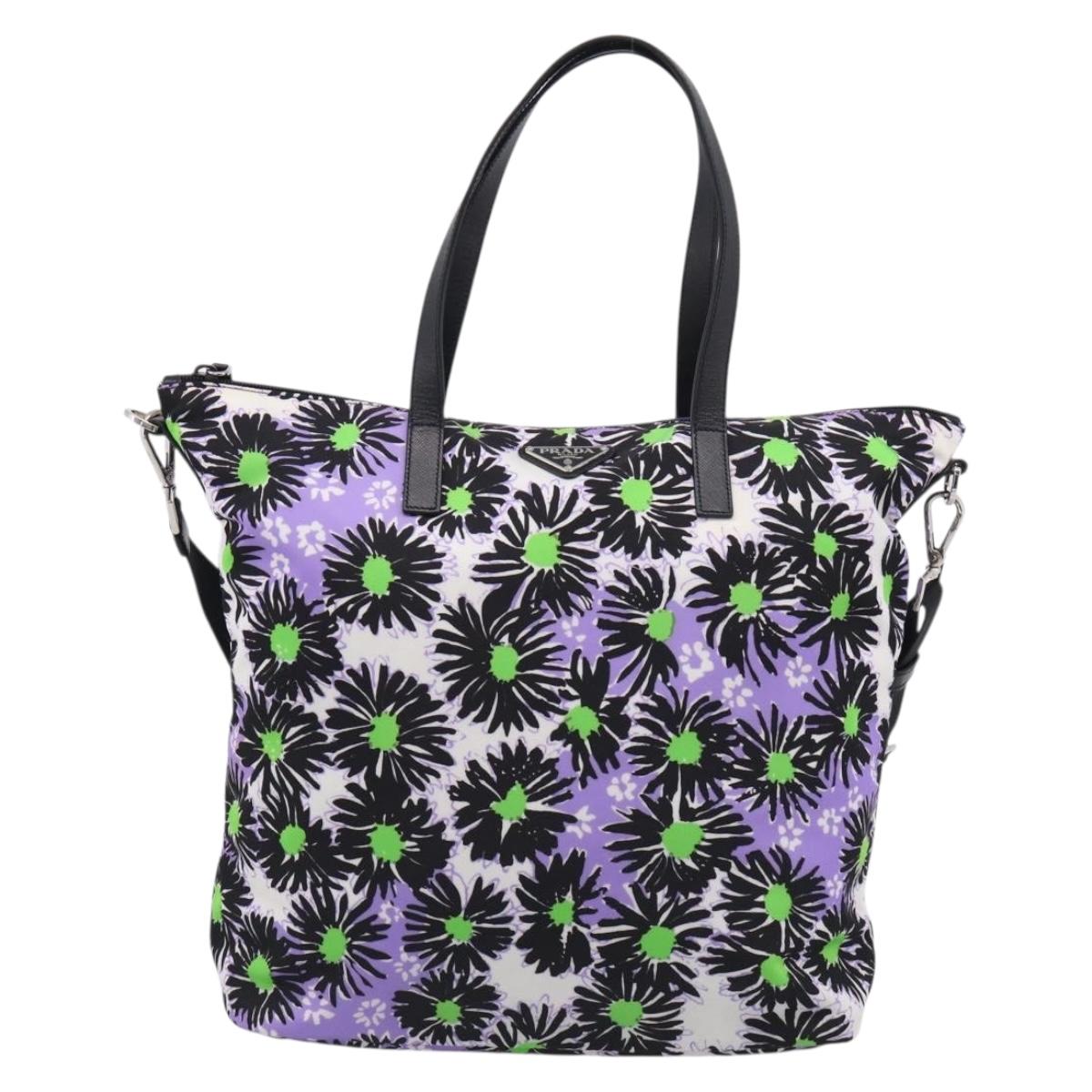 PRADA Tote Bag Nylon 2way Purple Silver Auth 210285A