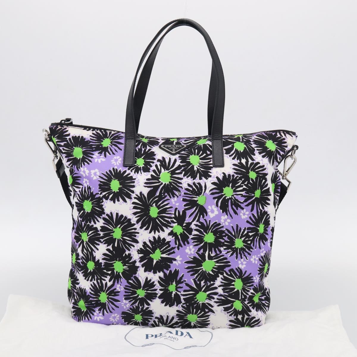PRADA Tote Bag Nylon 2way Purple Silver Auth 210285A