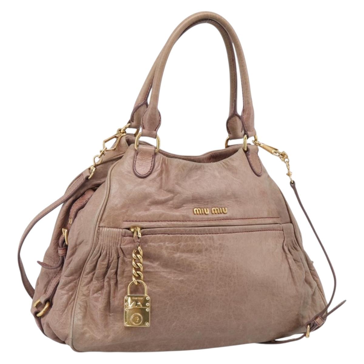 Miu Miu Matelasse Hand Bag Vitellolux 2way Pink Gold Auth 210286A