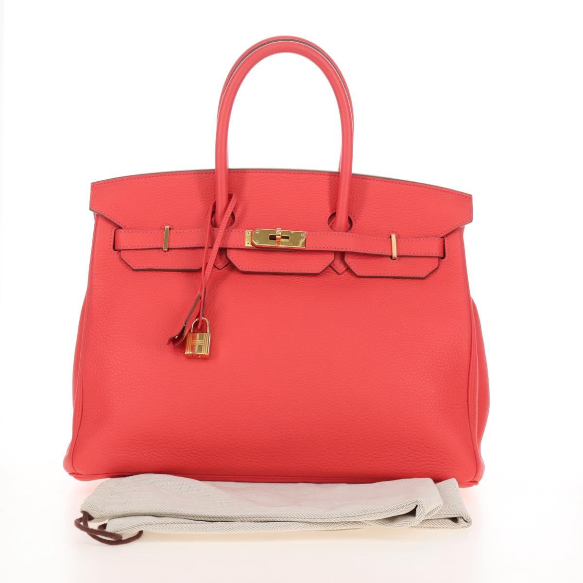 HERMES Birkin 35 Hand Bag Taurillon ClemenceLeather Red Gold Auth 210295SM