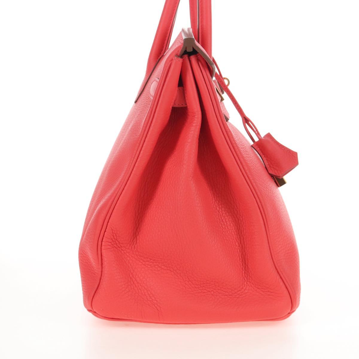 HERMES Birkin 35 Hand Bag Taurillon ClemenceLeather Red Gold Auth 210295SM