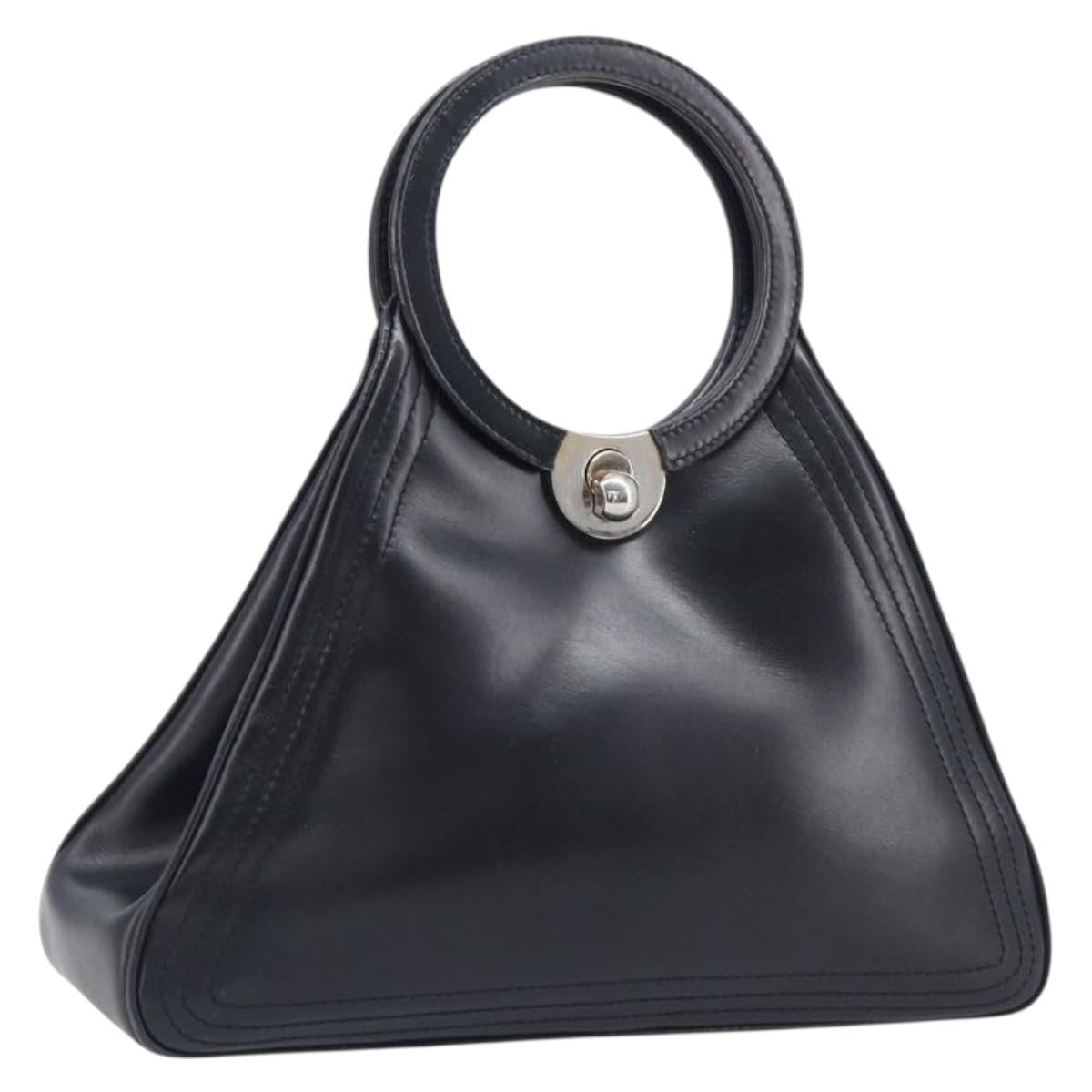 LOEWE Hand Bag Leather Black Auth 210296