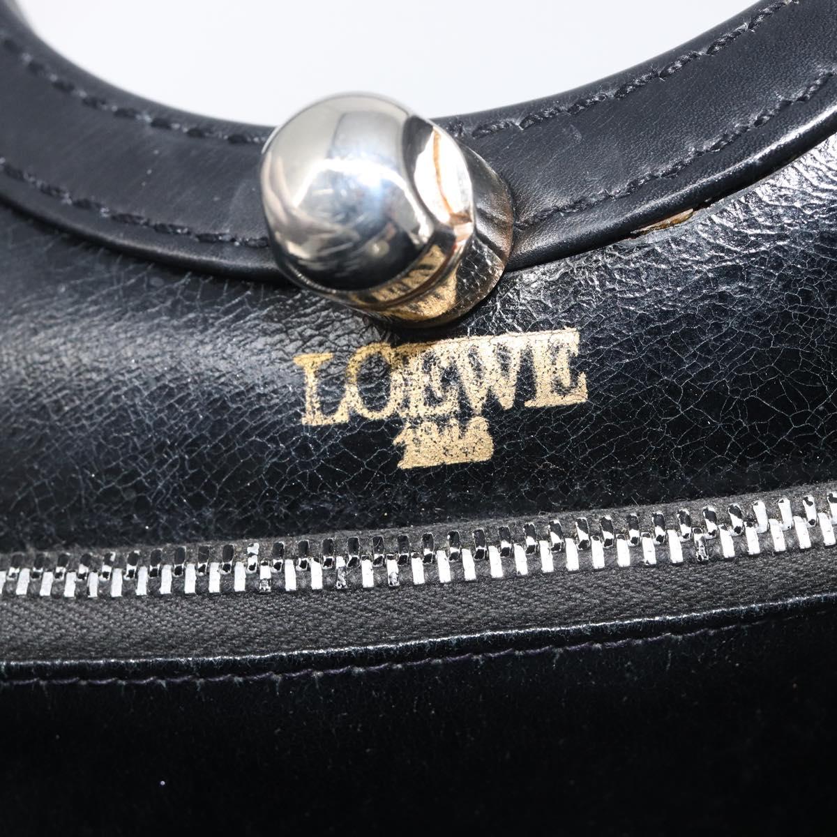 LOEWE Hand Bag Leather Black Auth 210296