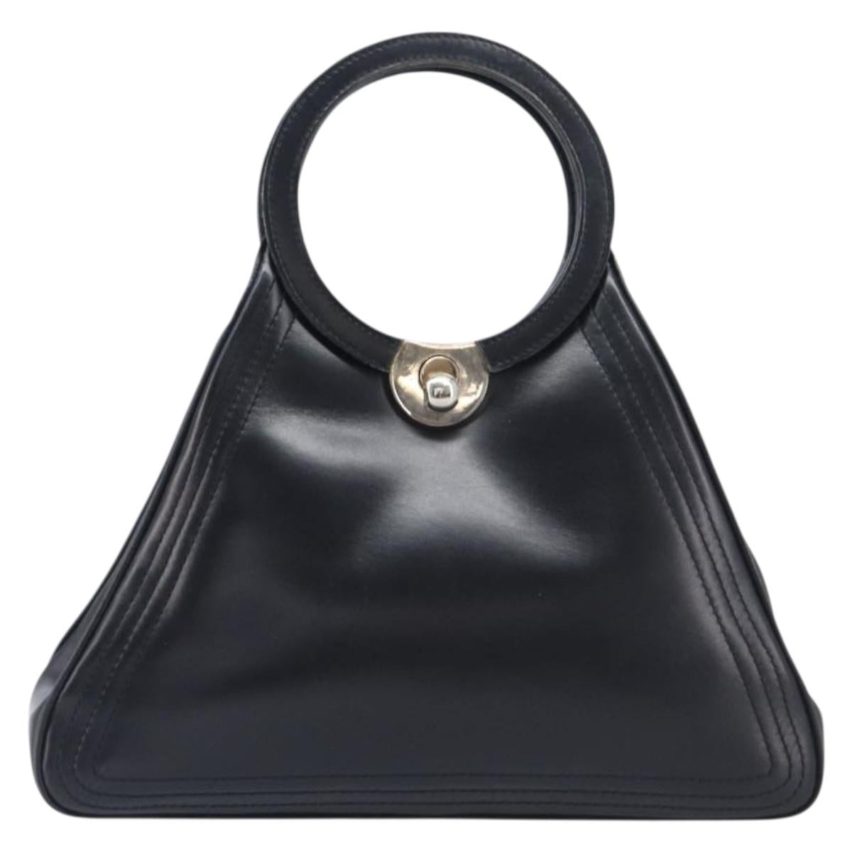 LOEWE Hand Bag Leather Black Auth 210296