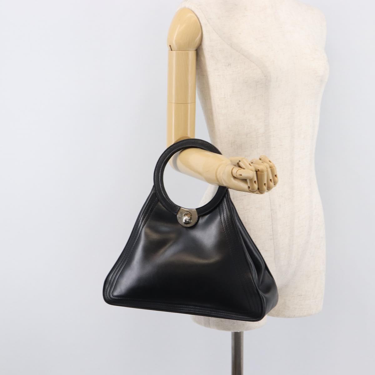 LOEWE Hand Bag Leather Black Auth 210296