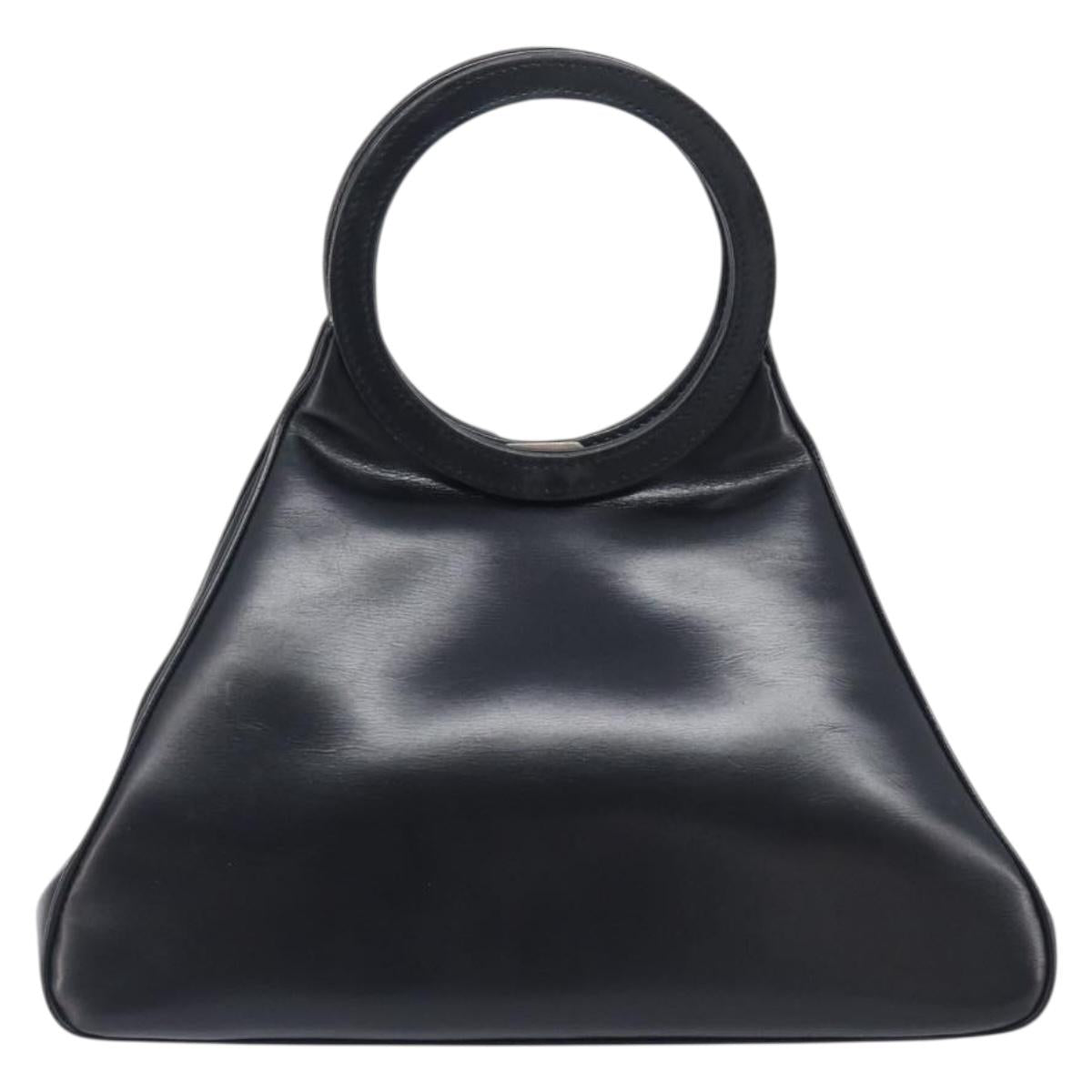 LOEWE Hand Bag Leather Black Auth 210296